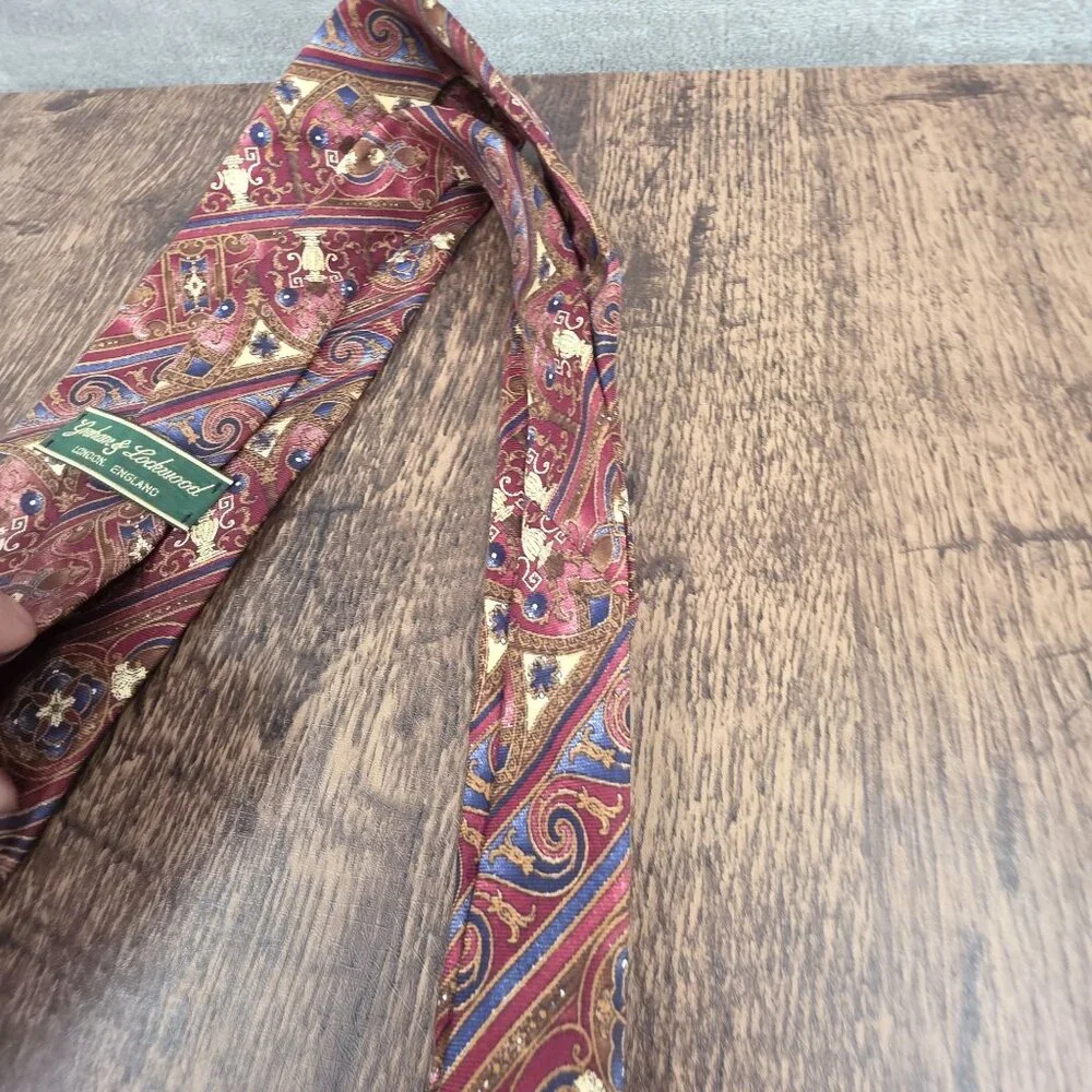 Graham Lockwood Tie Silk Red Colorful Gift Preppy Rococo Ornate Artsy Corpcore